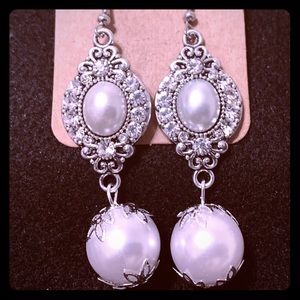 Silver & White Dangle Earrings